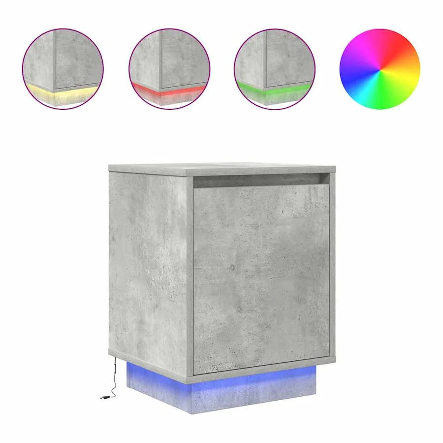 Tables de chevet avec lumières LED 2 pcs gris béton 38x34x50 cm - 2