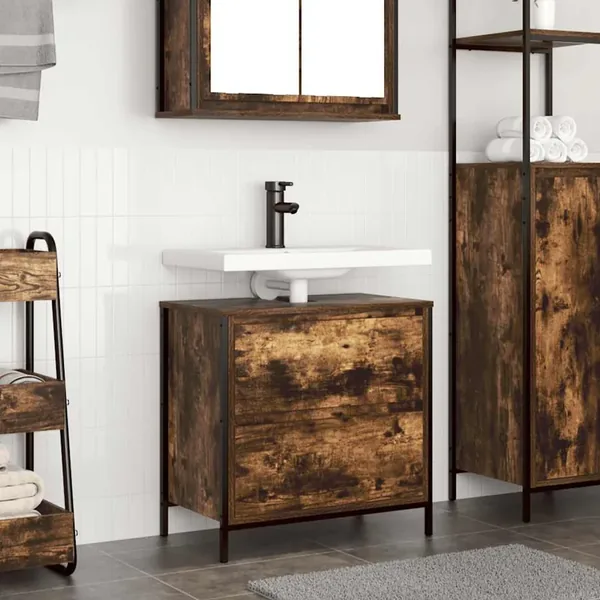 Meuble de salle de bain lavabo tiroirs chêne fumé 60x34,5x60 cm