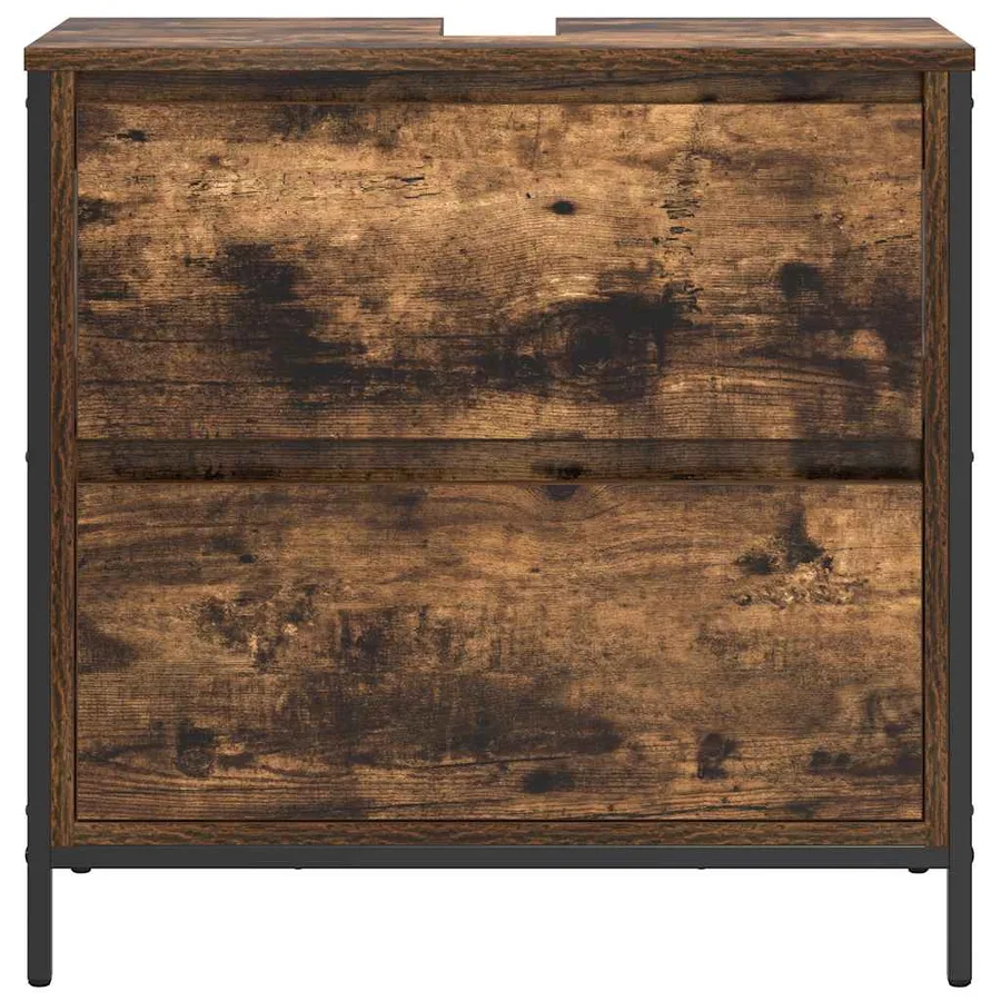Meuble de salle de bain lavabo tiroirs chêne fumé 60x34,5x60 cm - 6