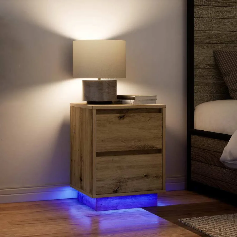 Armoires de chevet lumières LED 2pcs chêne artisanal 38x34x50cm