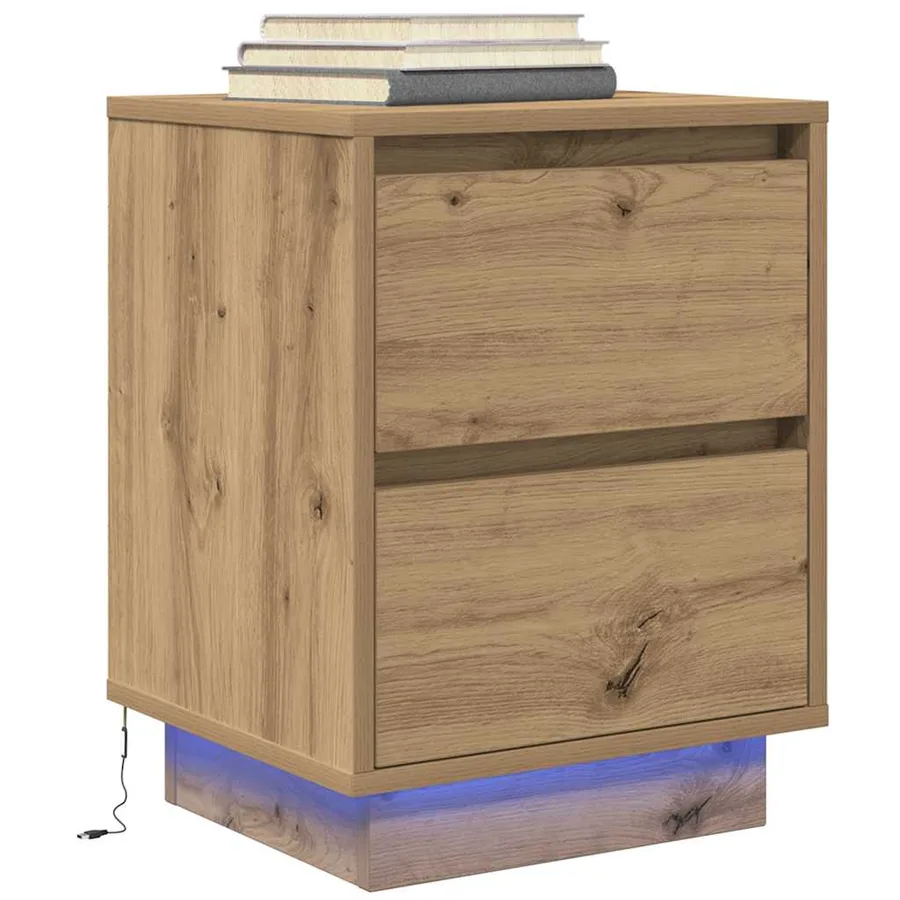 Armoires de chevet lumières LED 2pcs chêne artisanal 38x34x50cm - 6