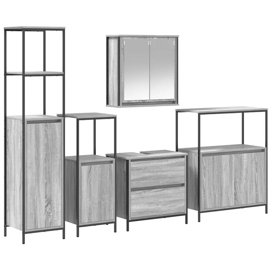 Ensemble de mobilier de salle de bain avec étagère 5 pcs Gris - 2