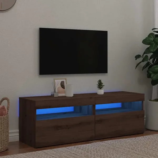 Meubles TV avec lumières LED 2 pcs chêne artisanal