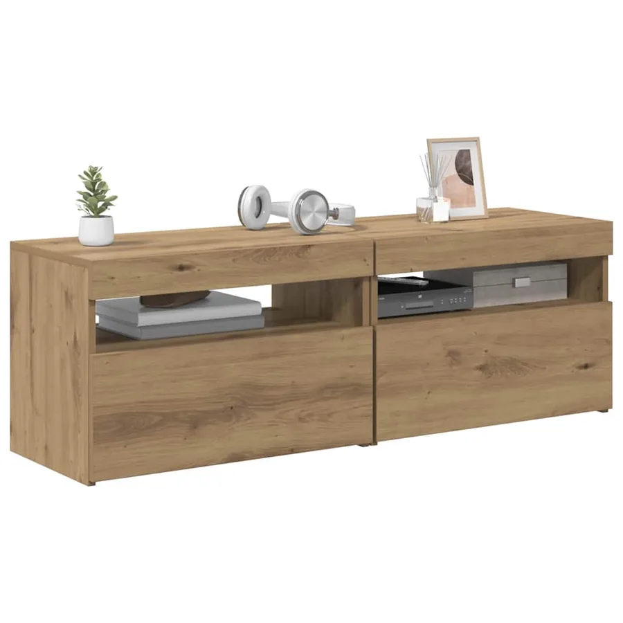 Meubles TV avec lumières LED 2 pcs chêne artisanal - 14