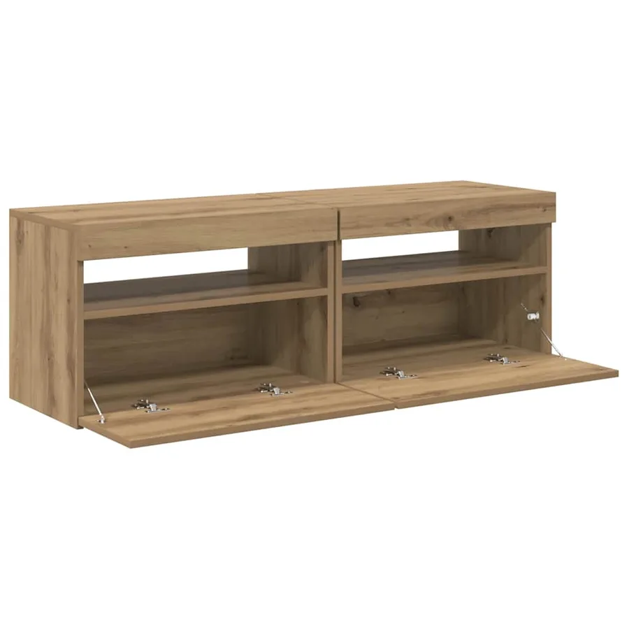 Meubles TV avec lumières LED 2 pcs chêne artisanal - 15