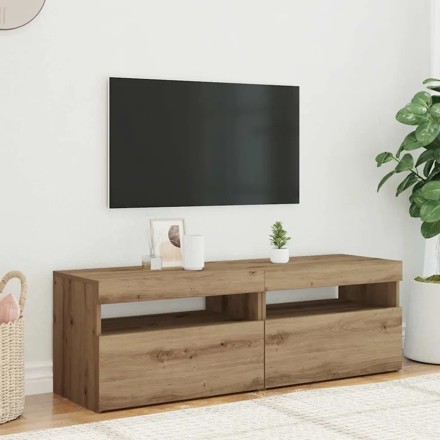 Meubles TV avec lumières LED 2 pcs chêne artisanal - 3