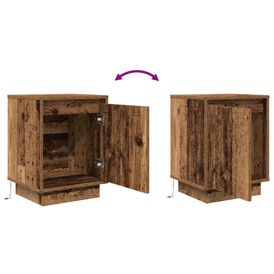 Table de chevet avec lumières LED vieux bois 38x34x50 cm - 9
