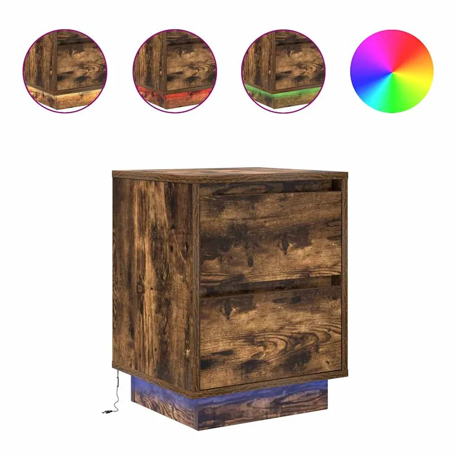 Table de chevet avec lumières LED chêne fumé 38x34x50 cm - 2