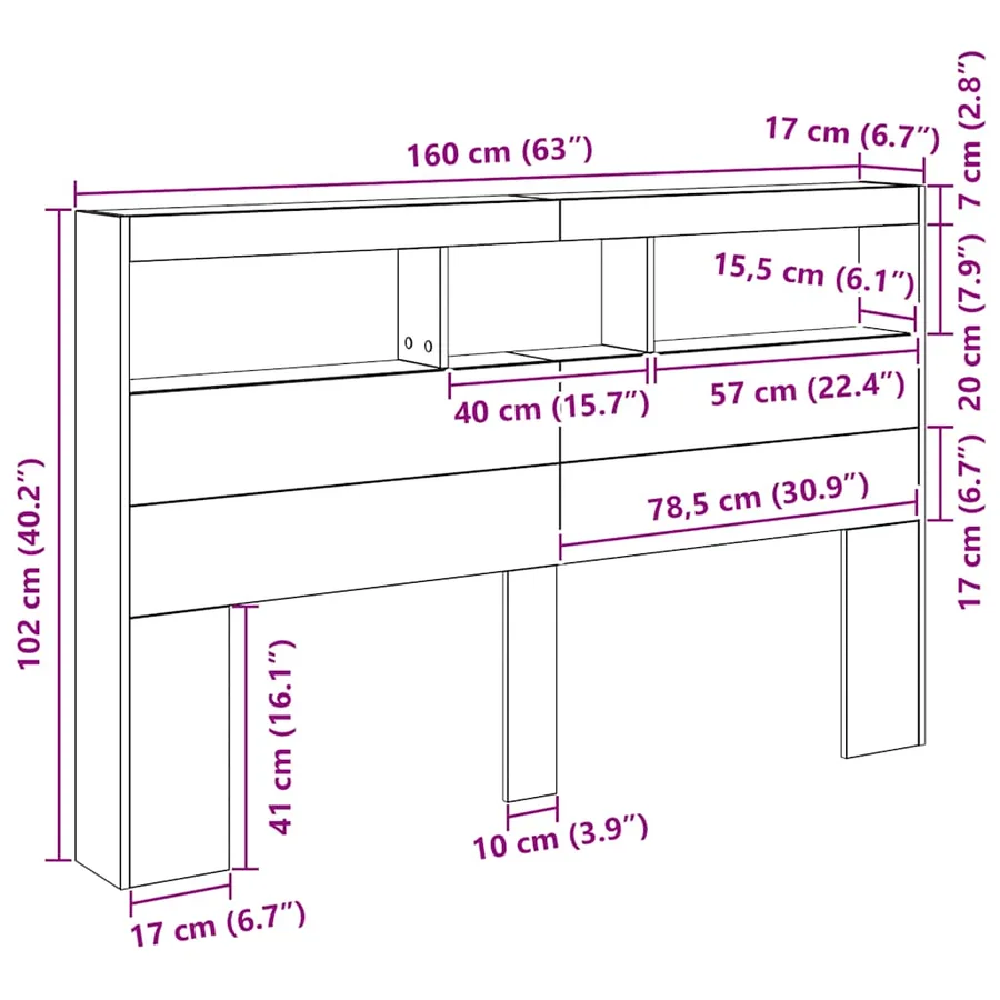 Armoire tête de lit avec LED chêne noir 160x17x102 cm - 13