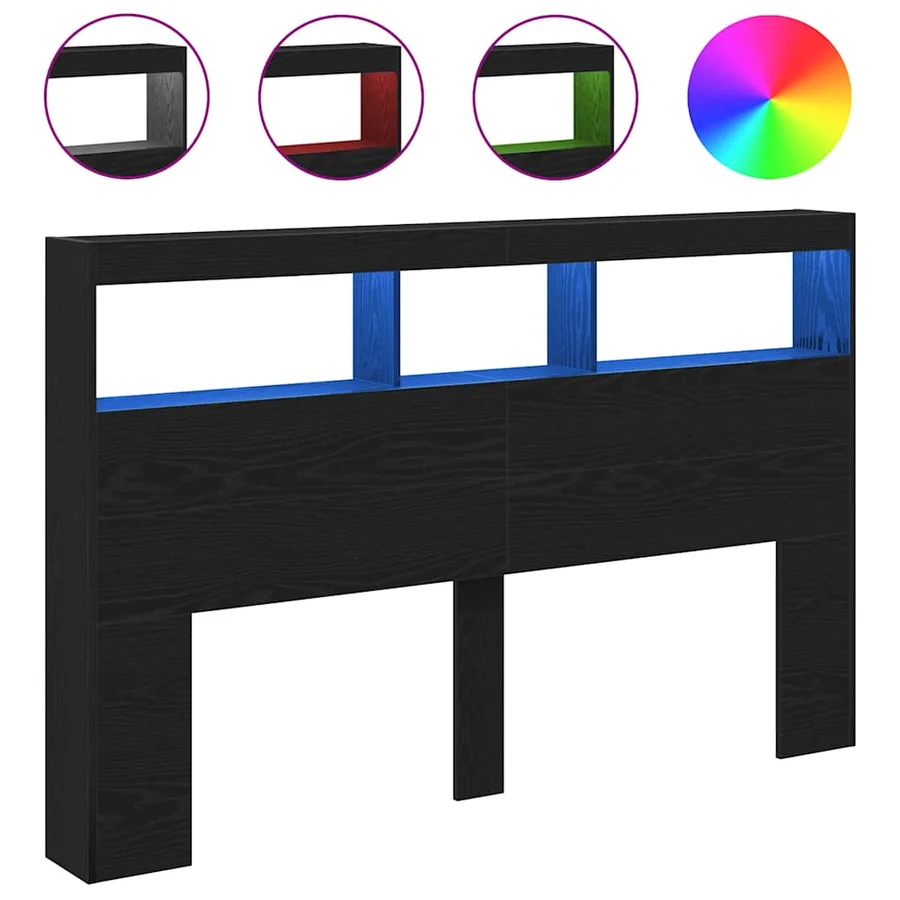 Armoire tête de lit avec LED chêne noir 160x17x102 cm - 2