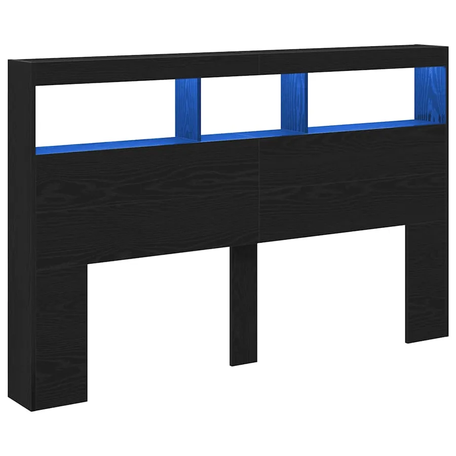 Armoire tête de lit avec LED chêne noir 160x17x102 cm - 3