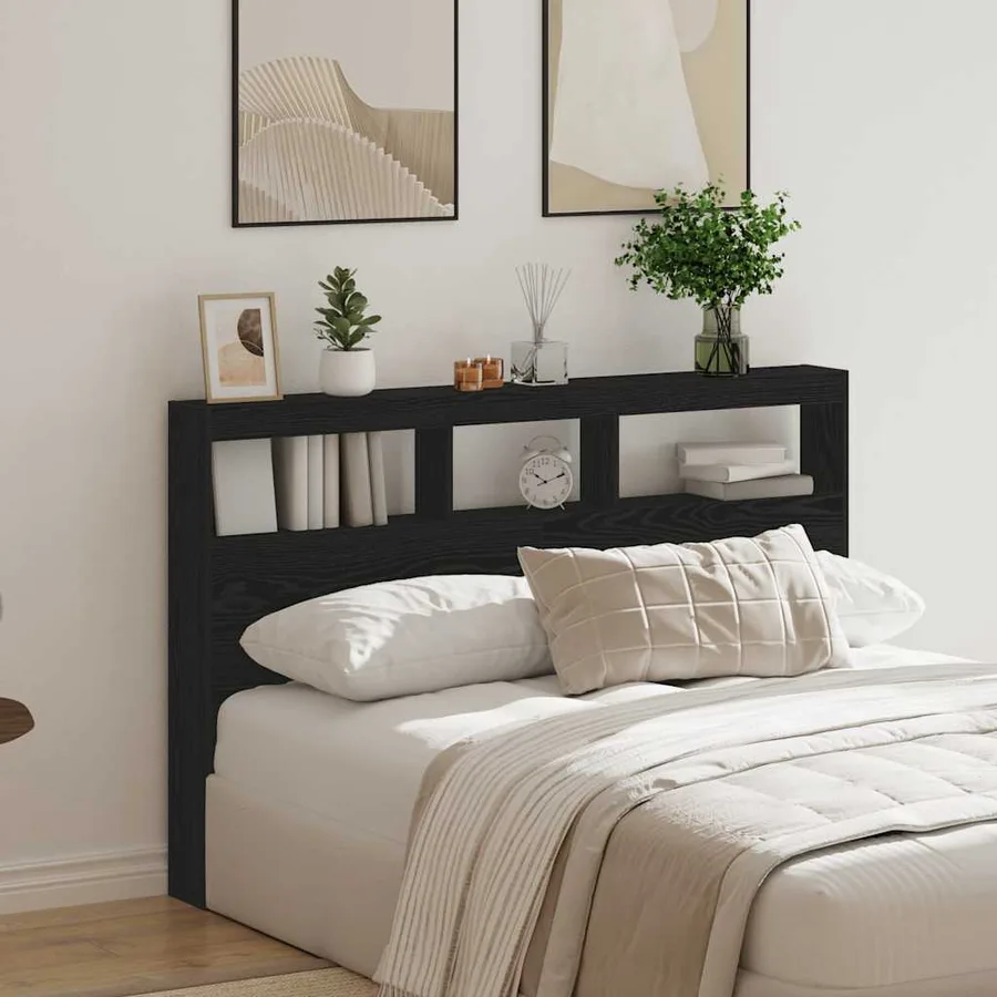 Armoire tête de lit avec LED chêne noir 160x17x102 cm - 4