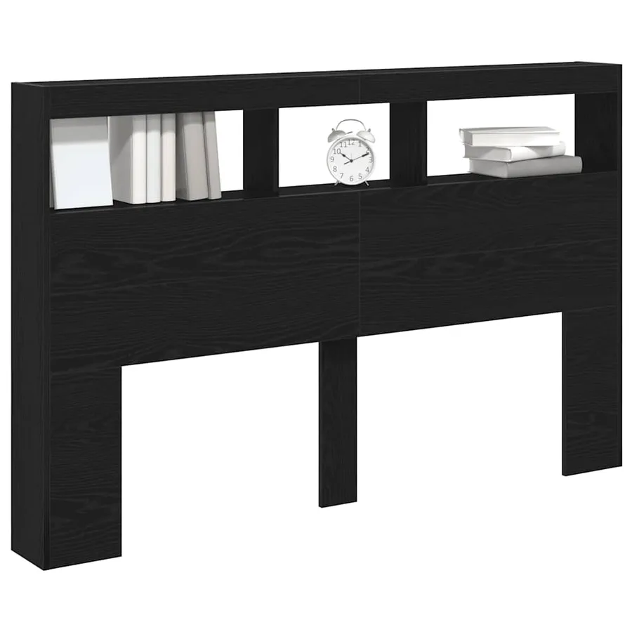 Armoire tête de lit avec LED chêne noir 160x17x102 cm - 5