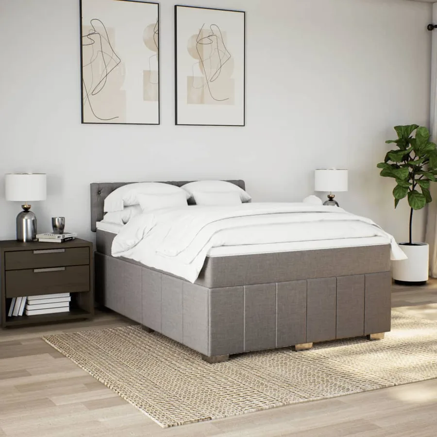 Sommier à lattes de lit avec matelas Taupe 160x200 cm Tissu - 4