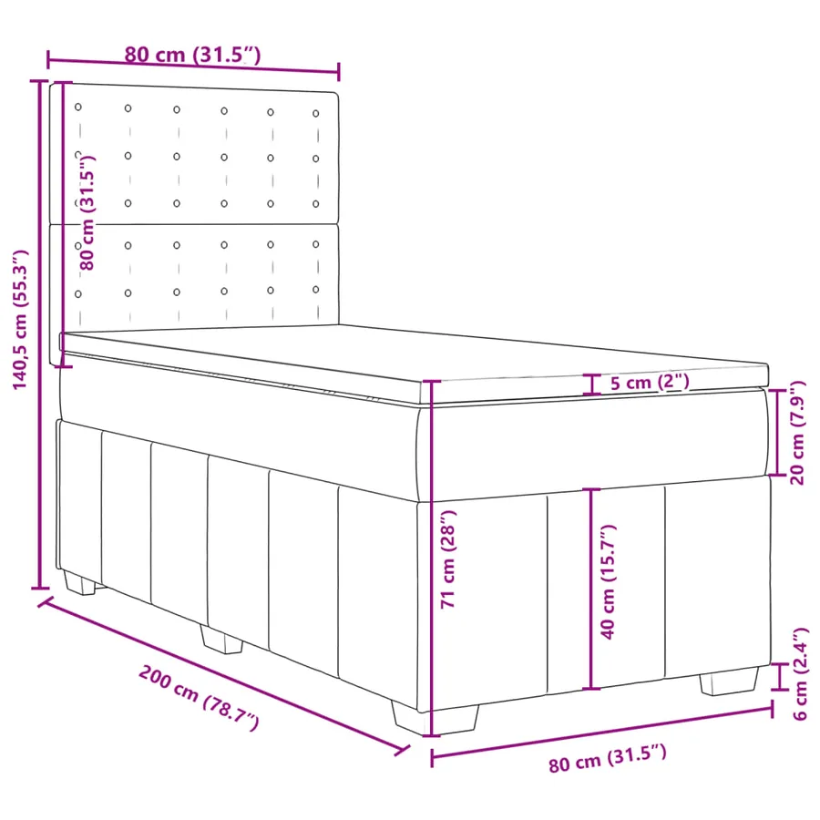 Sommier à lattes de lit avec matelas Taupe 80x200 cm Tissu - 18