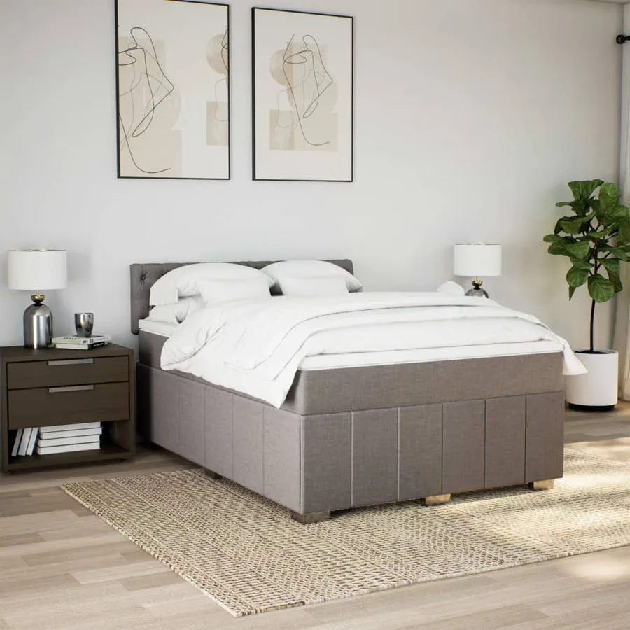 Sommier à lattes de lit avec matelas Taupe 160x200 cm Tissu - 3