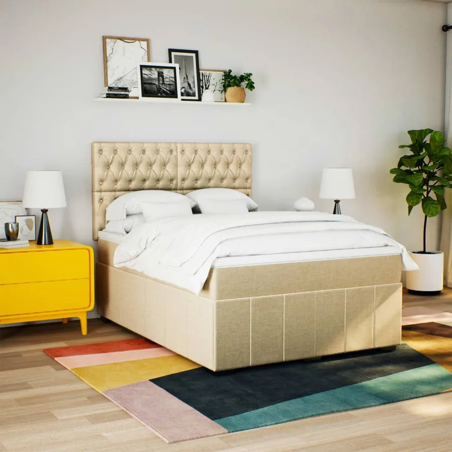Sommier à lattes de lit avec matelas Crème 160x200 cm Tissu - 3