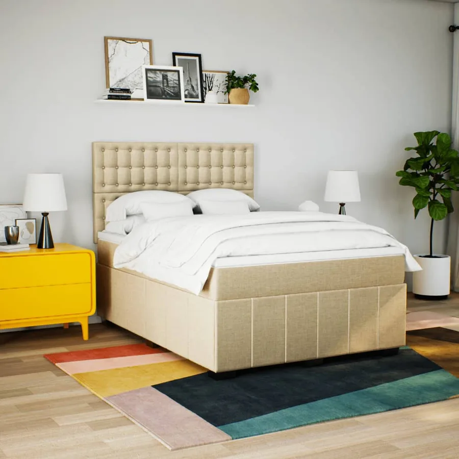 Sommier à lattes de lit avec matelas Crème 160x200 cm Tissu - 3
