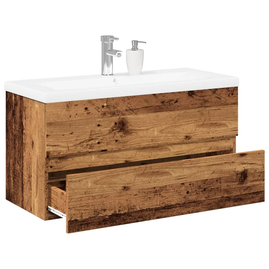 Armoire lavabo avec bassin intégré vieux bois
