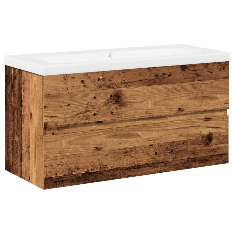 Armoire lavabo avec bassin intégré vieux bois - 2