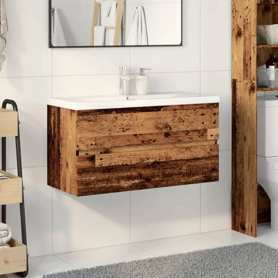 Armoire lavabo avec bassin intégré vieux bois - 3
