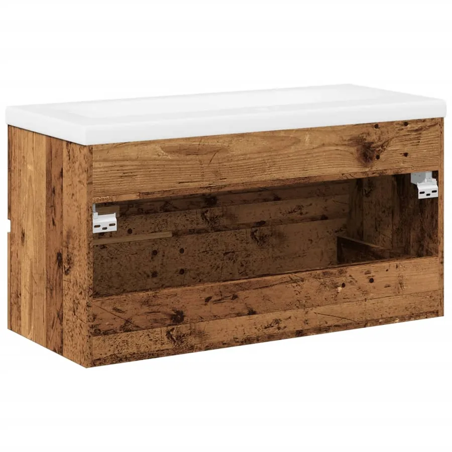 Armoire lavabo avec bassin intégré vieux bois - 8