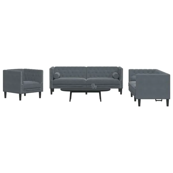 Ensemble de canapé Chesterfield et traversins 3 pcs gris foncé