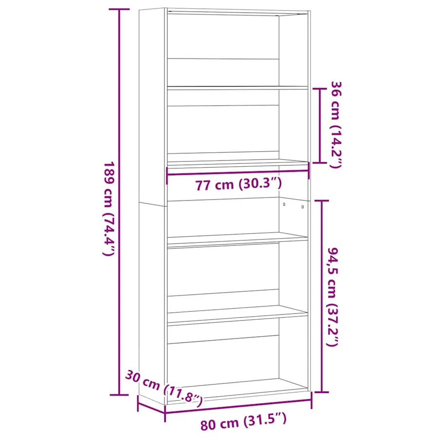 Bibliothèque chêne artisanal 80x30x189 cm bois d'ingénierie - 10