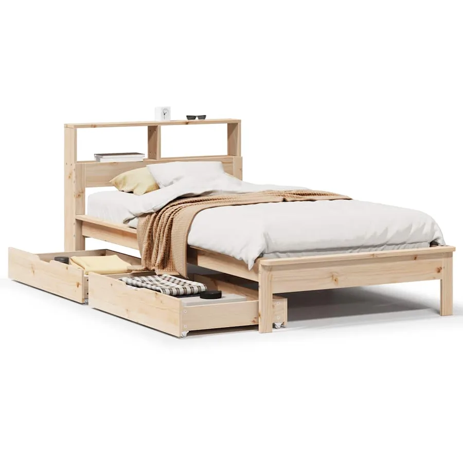 Lit bibliothèque sans matelas 90x190 cm bois de pin massif - 2