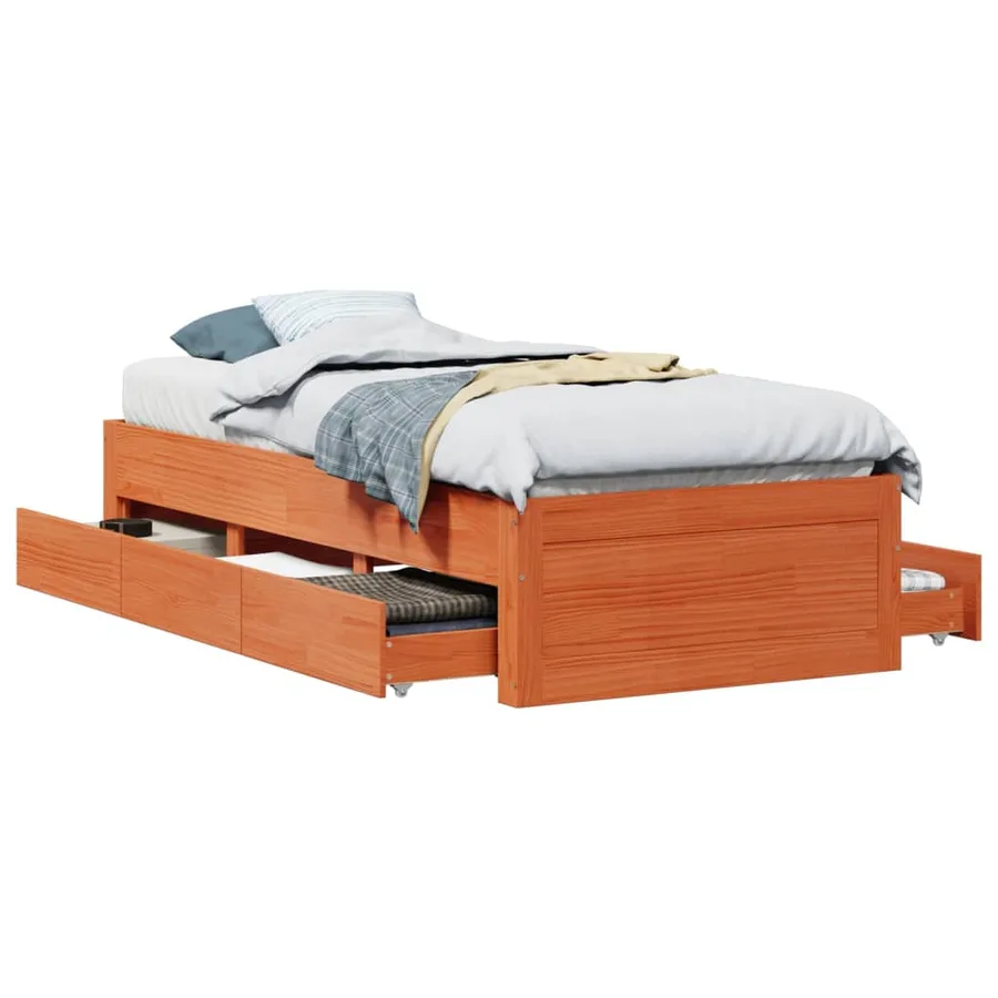 Cadre de lit sans matelas avec tiroirs 90x200cm bois pin massif - 2
