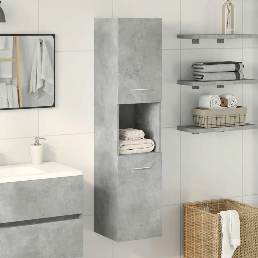 Armoire de salle de bain suspendue gris béton bois d'ingénierie - 2
