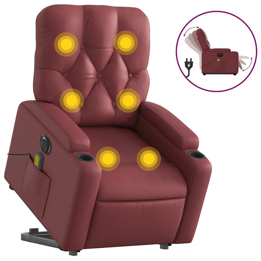 Fauteuil inclinable de massage électrique rouge bordeaux - 2