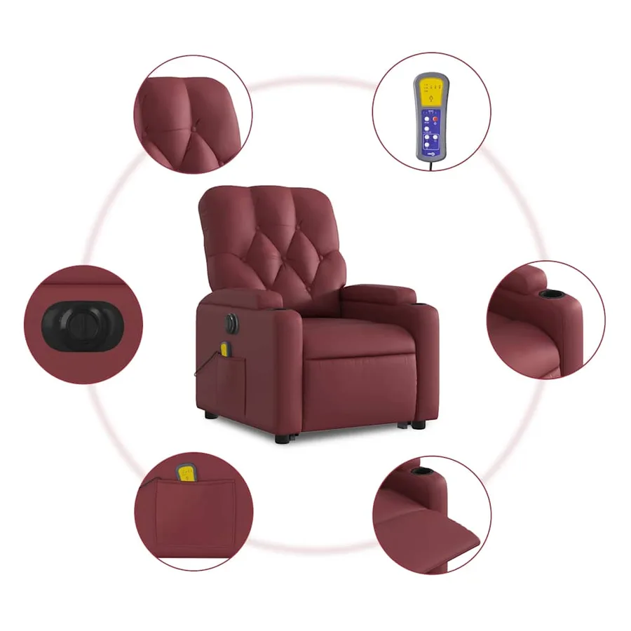 Fauteuil inclinable de massage électrique rouge bordeaux - 8