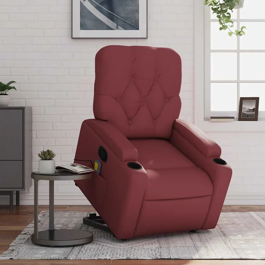 Fauteuil inclinable de massage Rouge bordeaux Similicuir - 16
