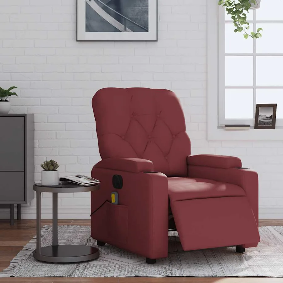 Fauteuil de massage inclinable électrique rouge bordeaux - 16