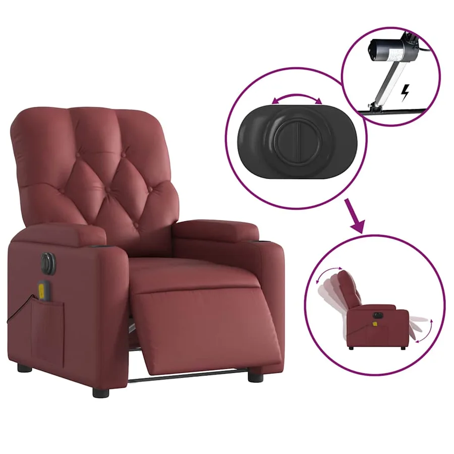 Fauteuil de massage inclinable électrique rouge bordeaux - 6