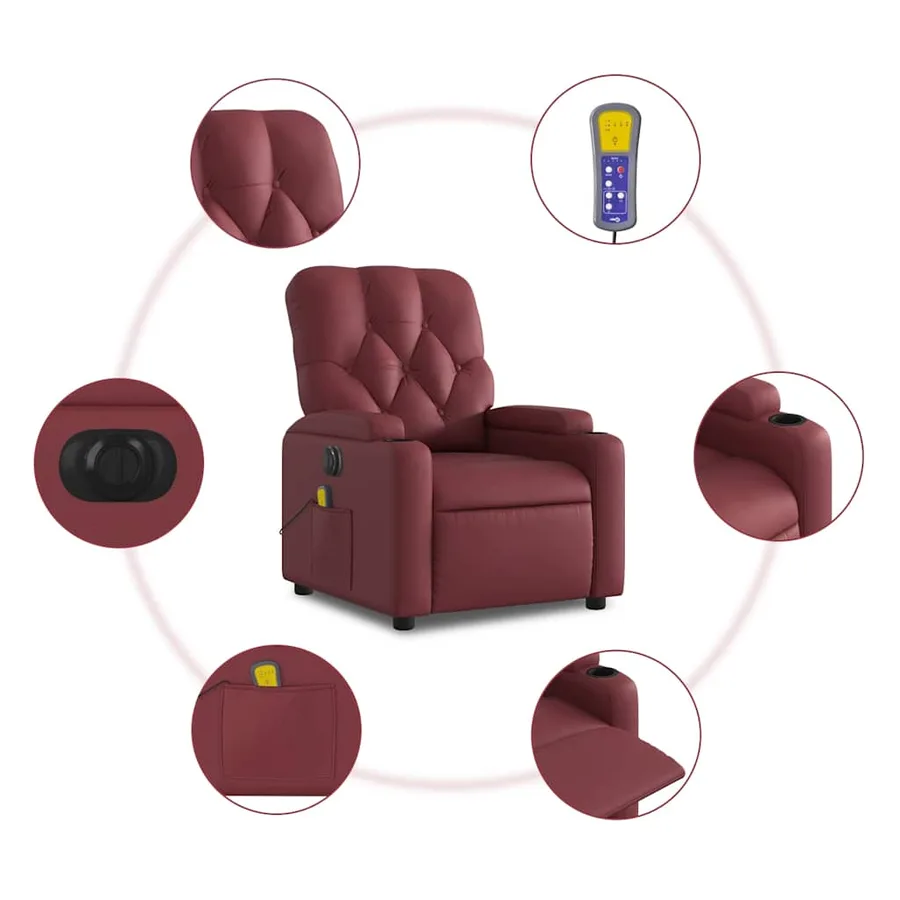 Fauteuil de massage inclinable électrique rouge bordeaux - 8