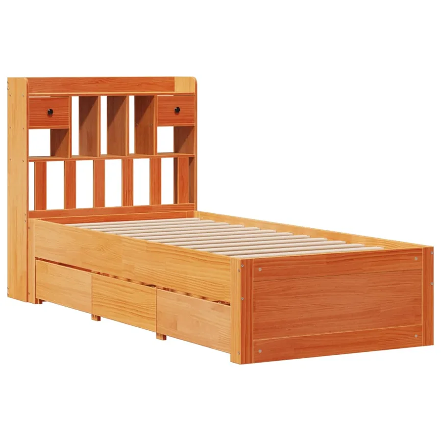 Lit bibliothèque sans matelas cire marron 75x190 cm pin massif - 3