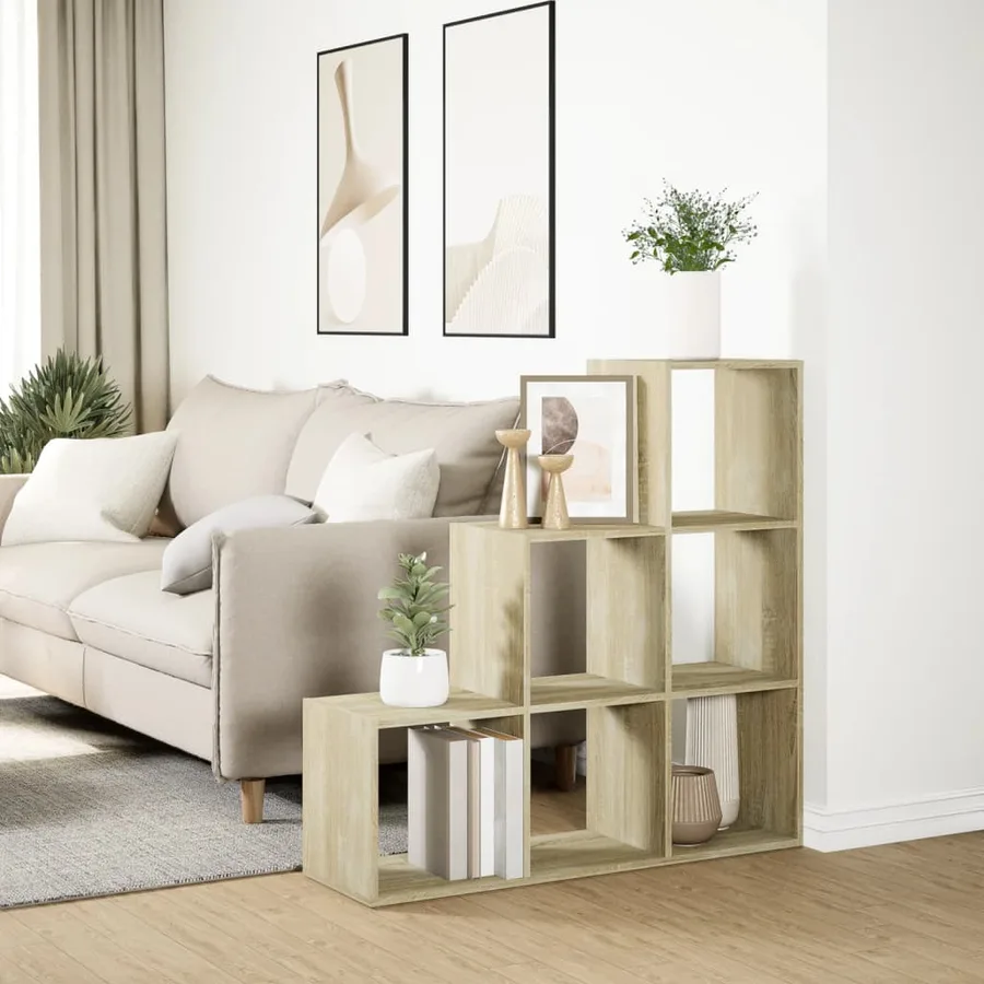 Étagère séparatrice de pièce 3 niveaux chêne sonoma 99x29x99 cm - 4
