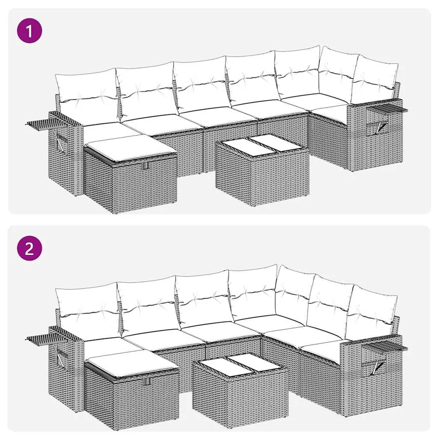 Salon de jardin 8 pcs avec coussins gris résine tressée - 12
