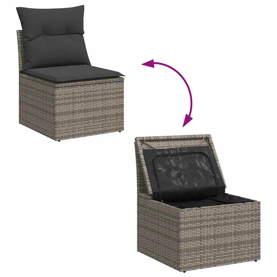 Salon de jardin 8 pcs avec coussins gris résine tressée - 8