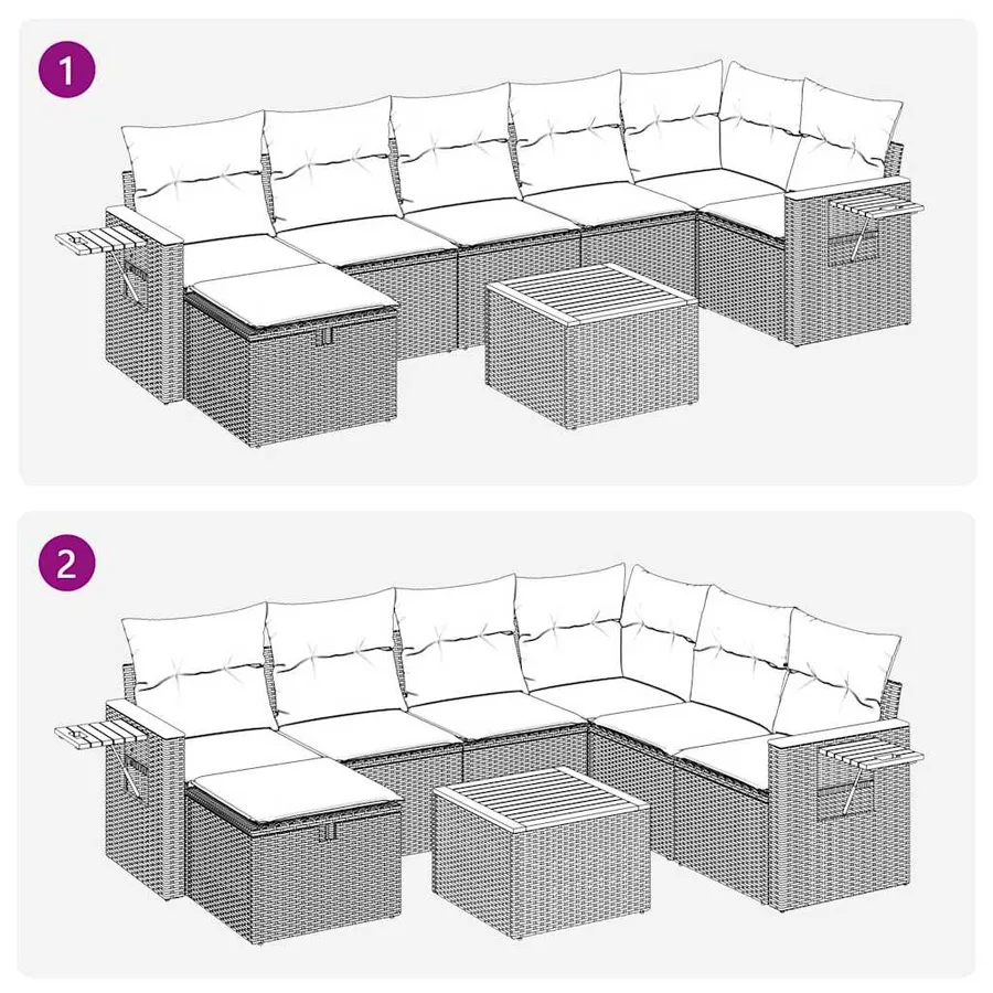 Salon de jardin 8 pcs avec coussins gris résine tressée - 13
