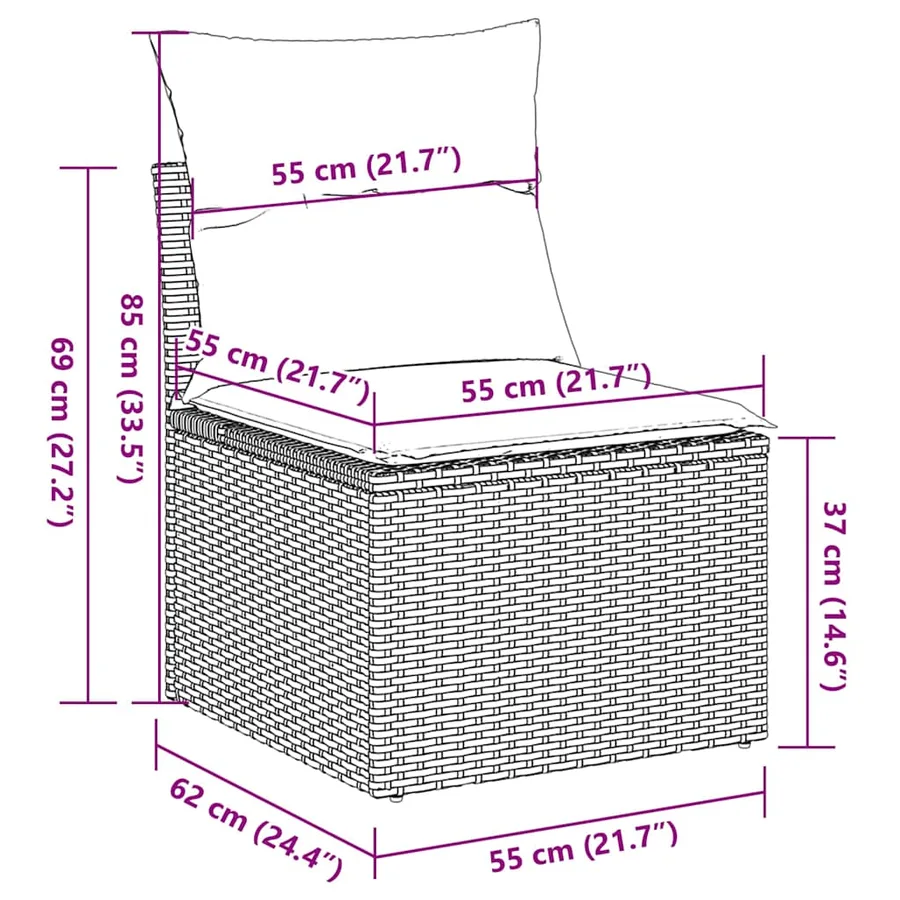 Salon de jardin 8 pcs avec coussins gris résine tressée - 15