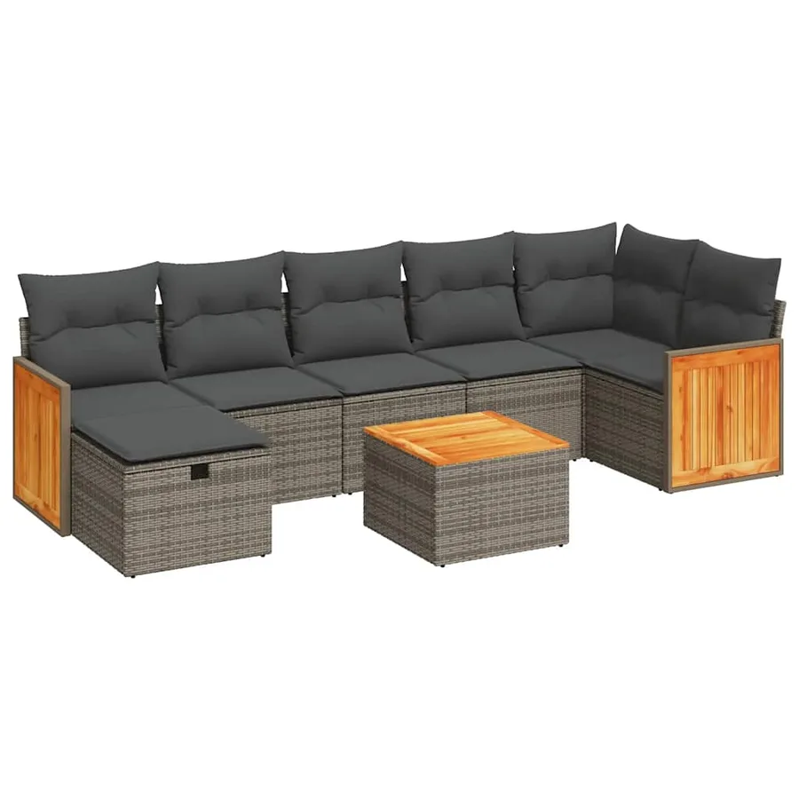 Salon de jardin 8 pcs avec coussins gris résine tressée - 2