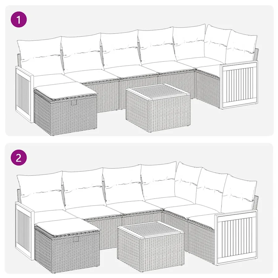 Salon de jardin 8 pcs avec coussins gris résine tressée - 8