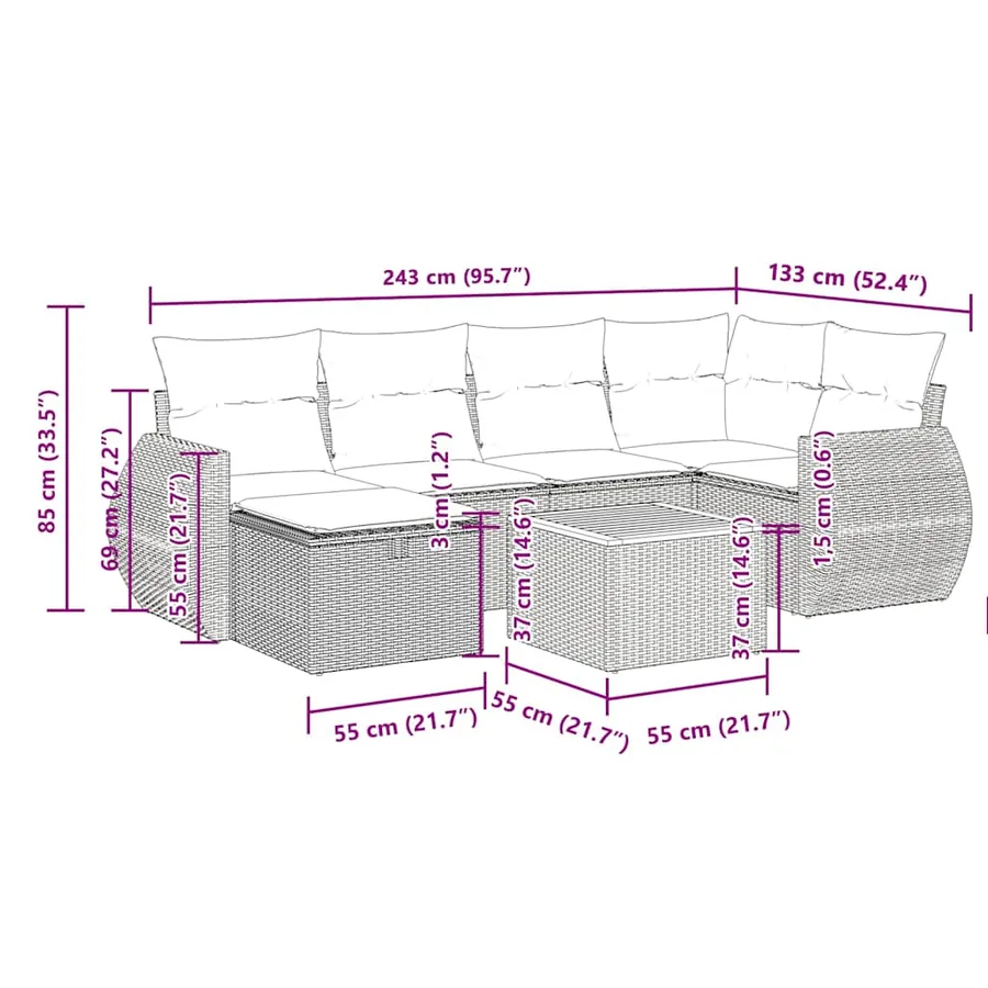 Salon de jardin avec coussins 7 pcs gris résine tressée - 14