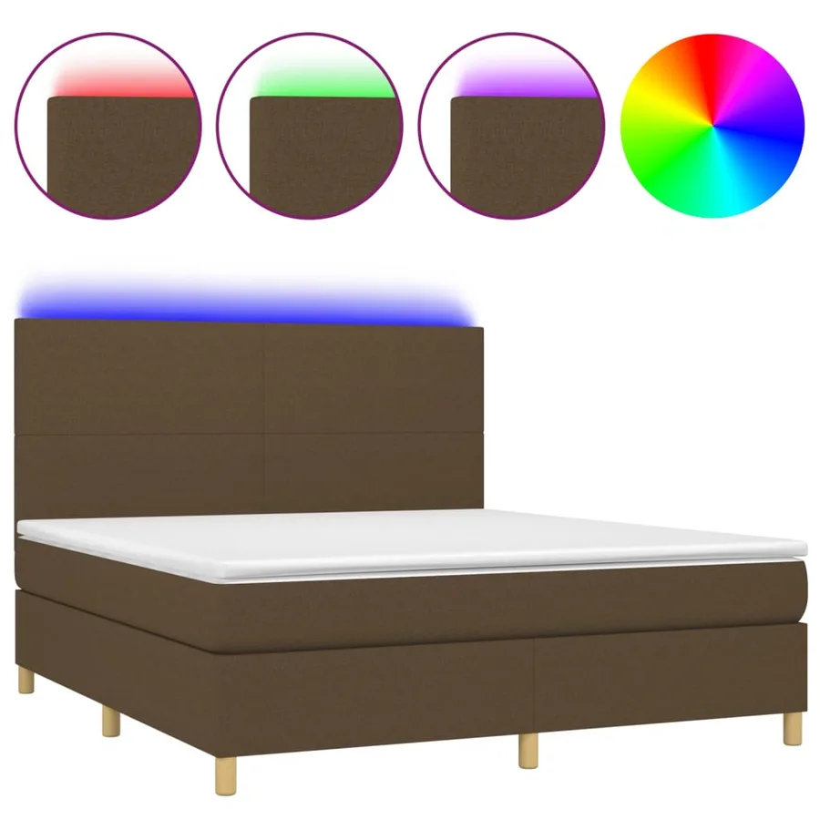 Sommier à lattes de lit matelas et LED Marron foncé 180x200 cm - 2