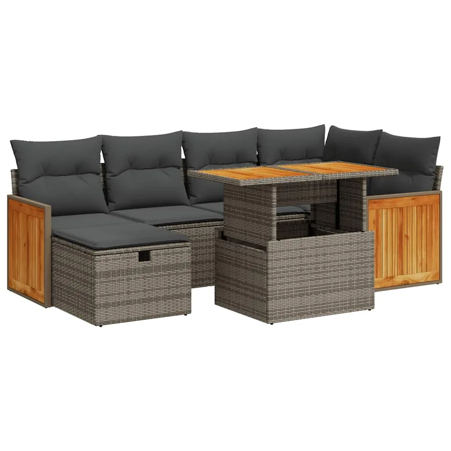 Salon de jardin 8 pcs avec coussins gris résine tressée - 2