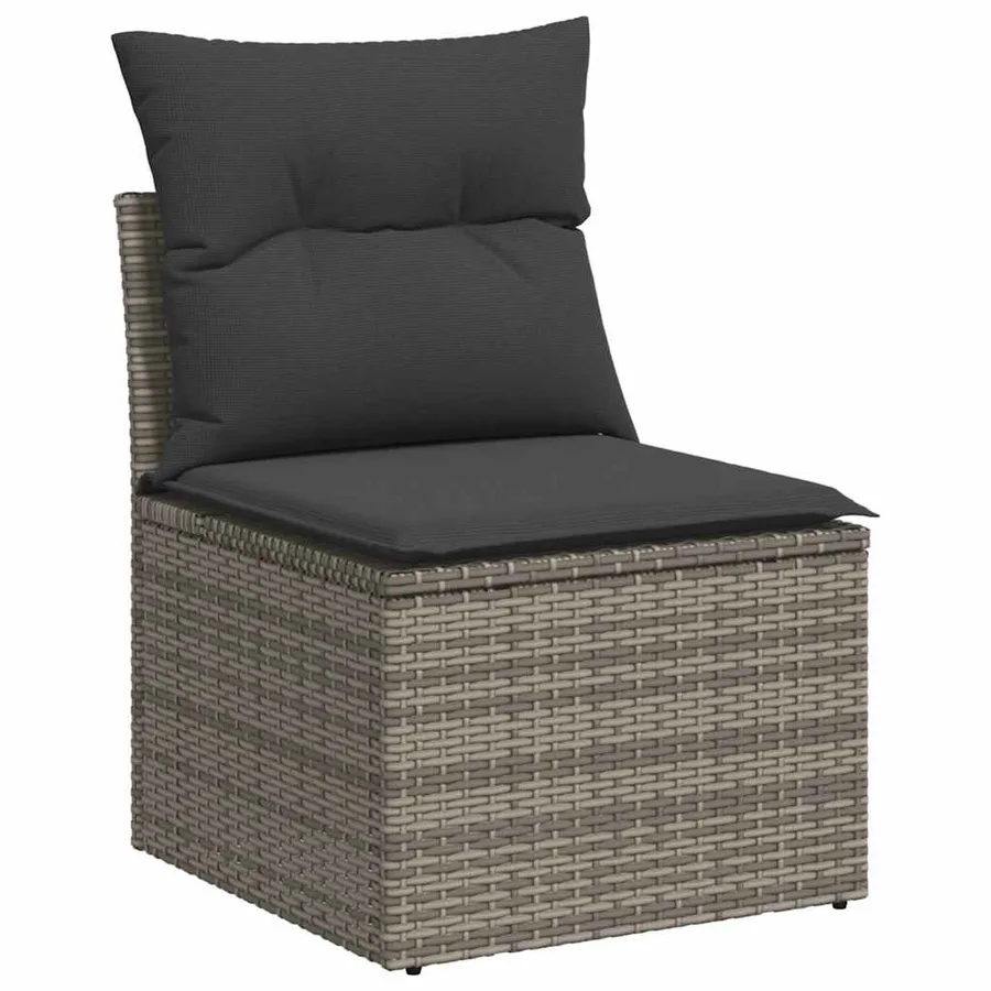 Salon de jardin 6 pcs avec coussins gris résine tressée - 3