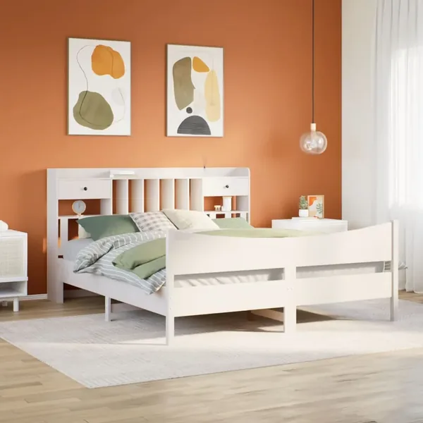 Cadre de lit sans matelas blanc 180x200 cm bois massif de pin